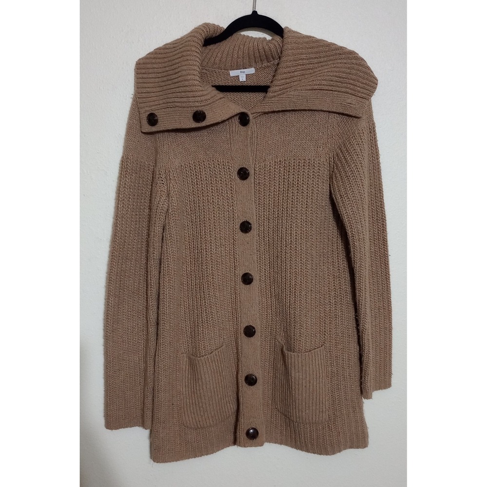 Gap Womens Tan Wool Blend Chunky Knit Long Cardigan Sweater Large Brown